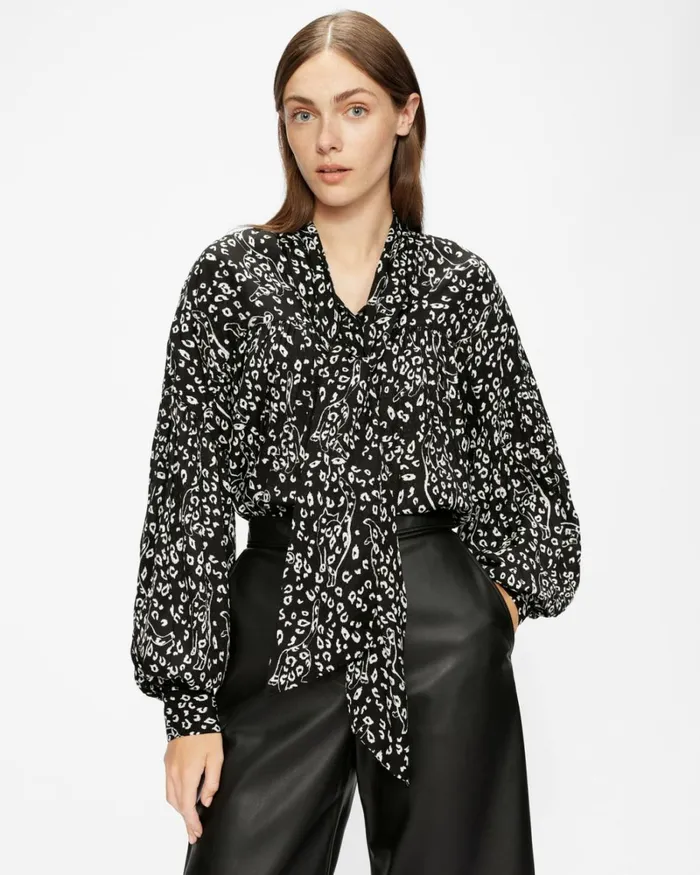 Printed Pussy Bow Blouse Black Women Ted Baker Tops and TShirts