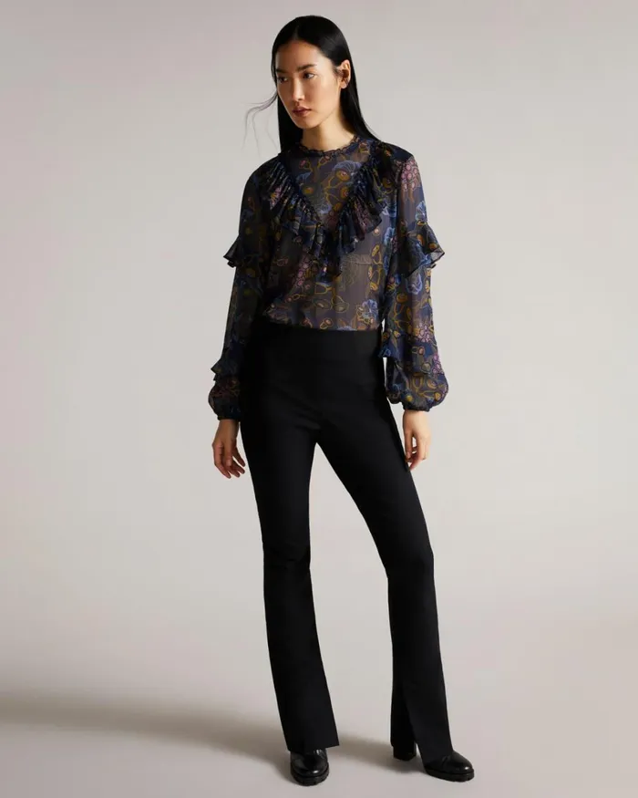 Printed Waterfall Ruffle Top Navy Women Ted Baker Tops and TShirts Printed Waterfall Ruffle Top Navy Women Ted Baker Tops and TShirts