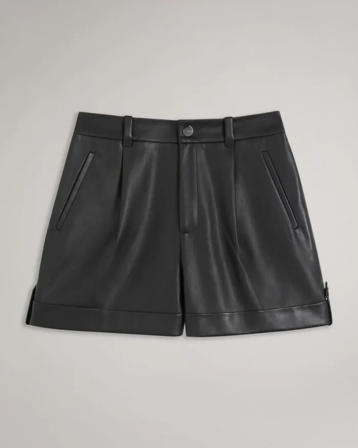 PU Shorts With Turn Ups Black Women Ted Baker Clothing