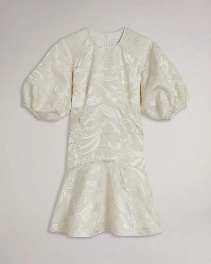 Puff Sleeve Jacquard Mini Dress Natural Women Ted Baker Clothing