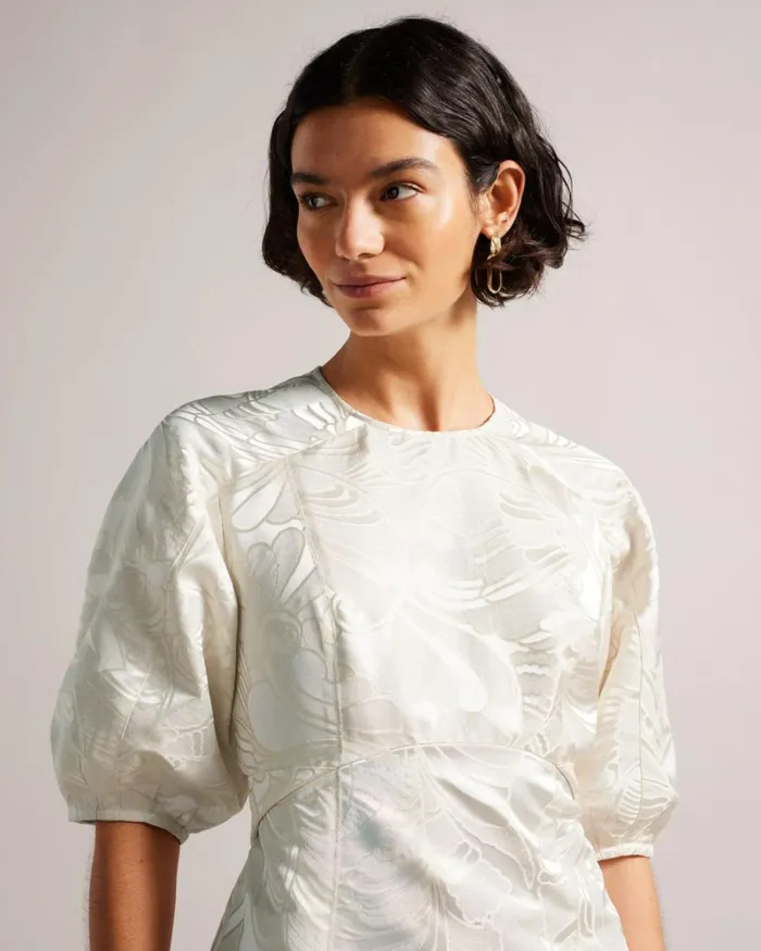 Puff Sleeve Jacquard Mini Dress Natural Women Ted Baker Clothing Puff Sleeve Jacquard Mini Dress Natural Women Ted Baker Clothing