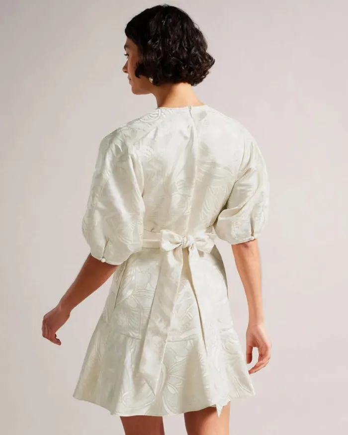 Puff Sleeve Jacquard Mini Dress Natural Women Ted Baker Clothing Puff Sleeve Jacquard Mini Dress Natural Women Ted Baker Clothing