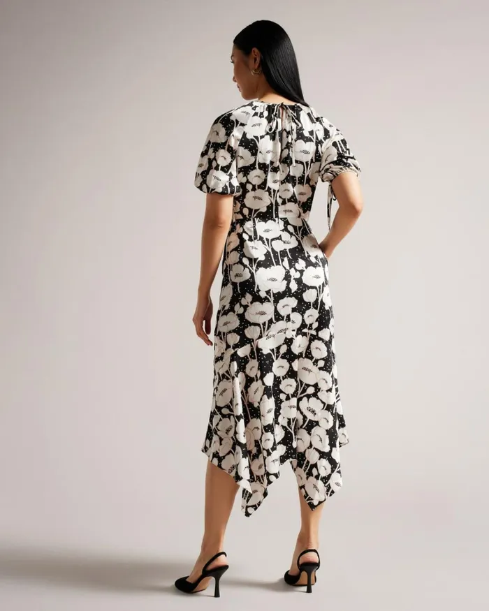 Puff Sleeve Midi Dress Black Women Ted Baker Clothing Puff Sleeve Midi Dress Black Women Ted Baker Clothing