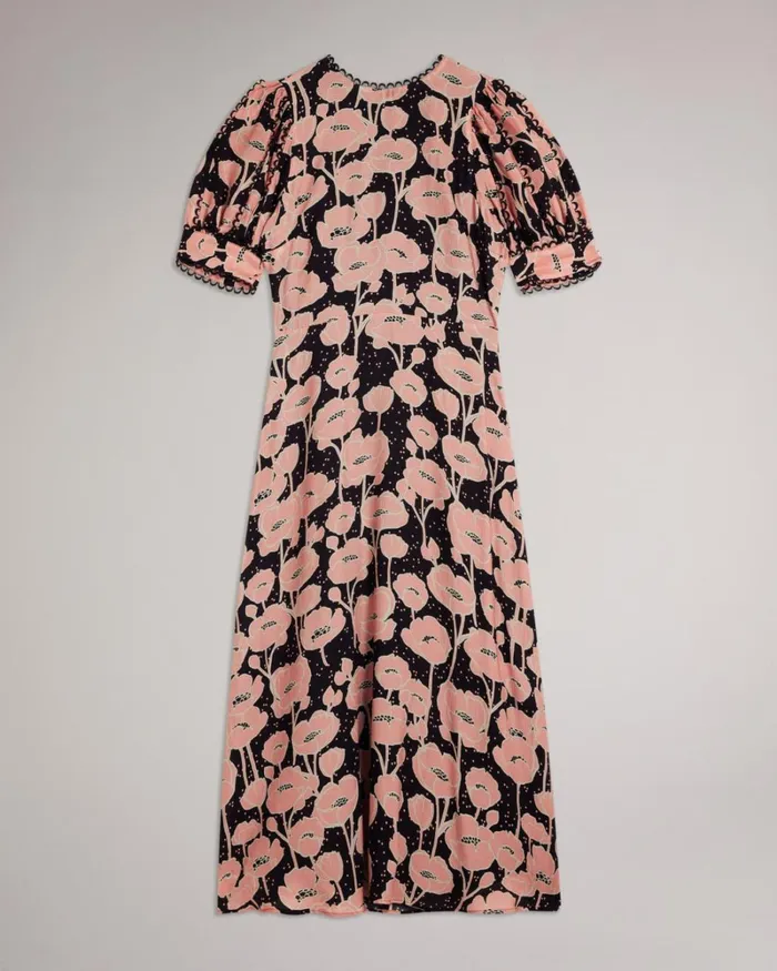 Puff Sleeve Midi Tea Dress Black Women Ted Baker Clothing