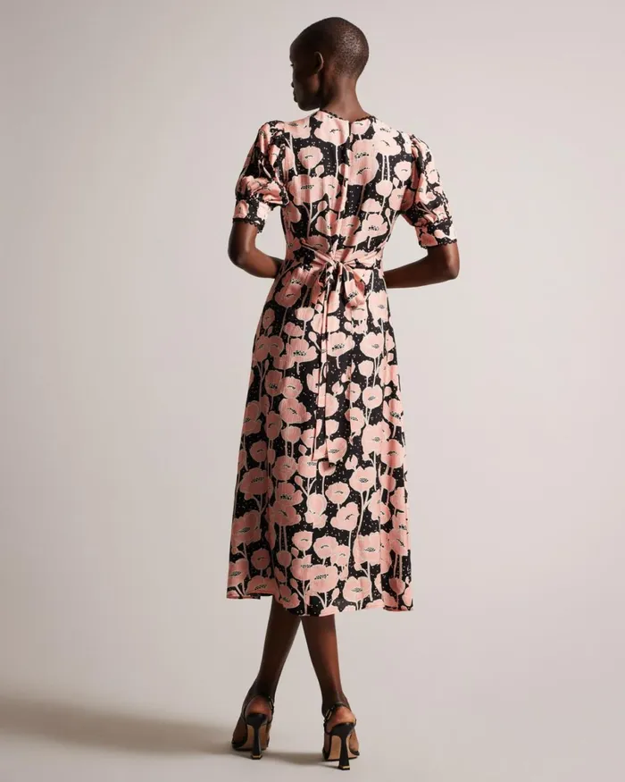 Puff Sleeve Midi Tea Dress Black Women Ted Baker Clothing Puff Sleeve Midi Tea Dress Black Women Ted Baker Clothing
