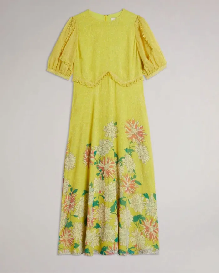 Puff Sleeve Midi Tea Dress Medium Yellow Women Ted Baker Dresses