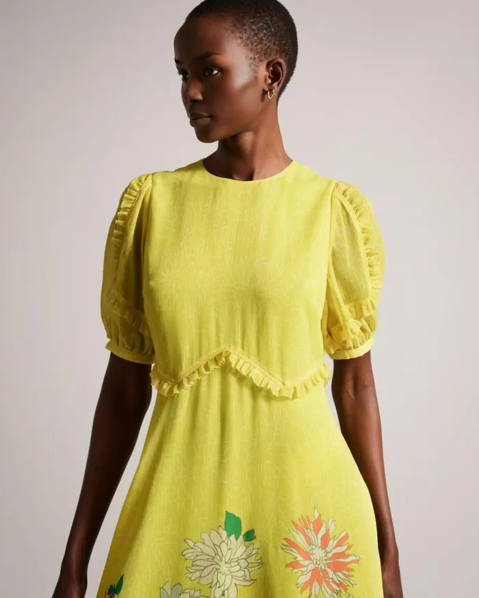 Puff Sleeve Midi Tea Dress Medium Yellow Women Ted Baker Dresses