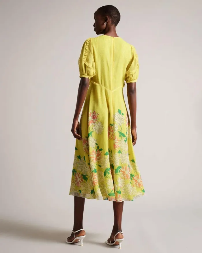 Puff Sleeve Midi Tea Dress Medium Yellow Women Ted Baker Dresses