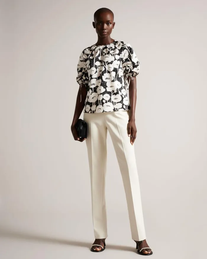 Puff Sleeve Poppy Print Top Black Women Ted Baker Clothing Puff Sleeve Poppy Print Top Black Women Ted Baker Clothing