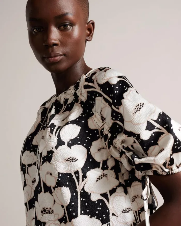 Puff Sleeve Poppy Print Top Black Women Ted Baker Clothing Puff Sleeve Poppy Print Top Black Women Ted Baker Clothing