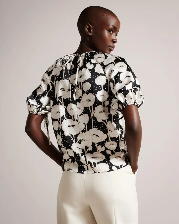 Puff Sleeve Poppy Print Top Black Women Ted Baker Clothing Puff Sleeve Poppy Print Top Black Women Ted Baker Clothing