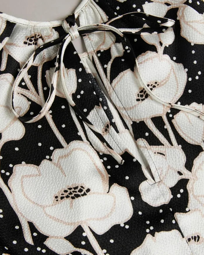 Puff Sleeve Poppy Print Top Black Women Ted Baker Clothing Puff Sleeve Poppy Print Top Black Women Ted Baker Clothing