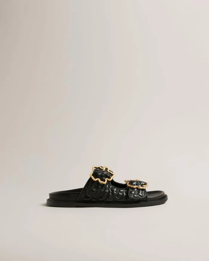 Quilted Magnolia Buckle Sandals Black Women Ted Baker Sandals and Sliders