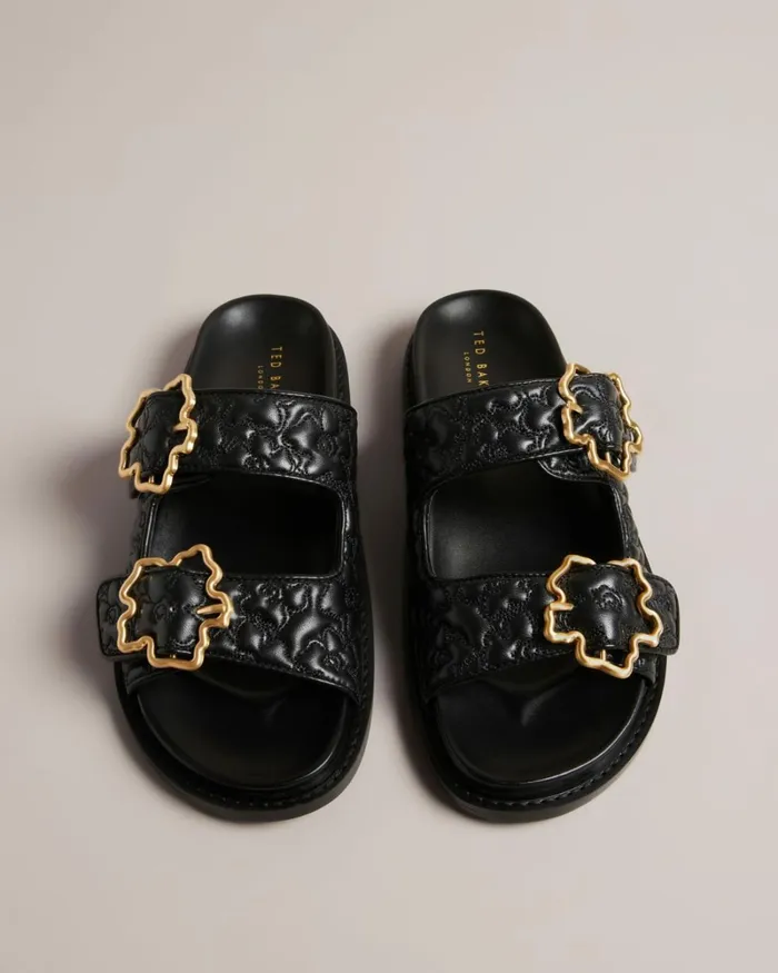 Quilted Magnolia Buckle Sandals Black Women Ted Baker Sandals and Sliders
