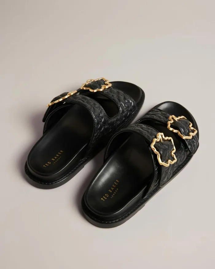 Quilted Magnolia Buckle Sandals Black Women Ted Baker Sandals and Sliders