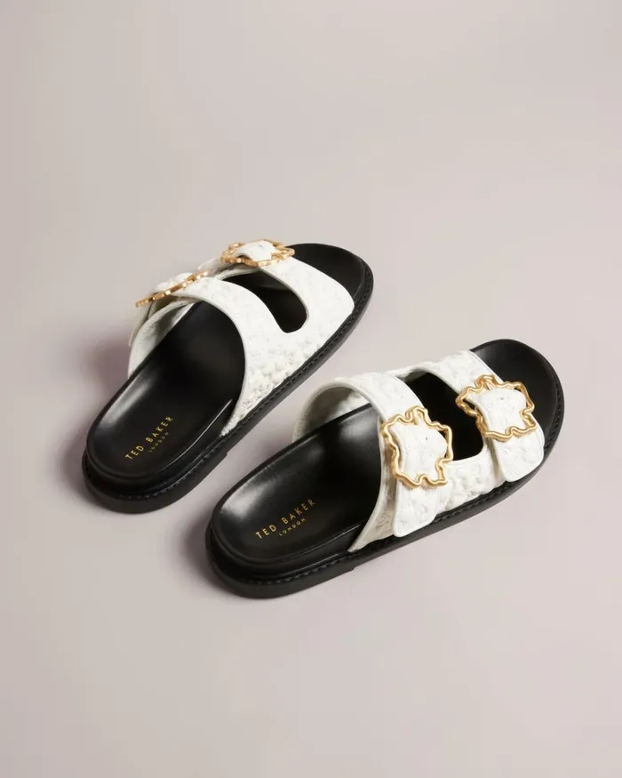 Quilted Magnolia Buckle Sandals White Women Ted Baker Sandals and Sliders