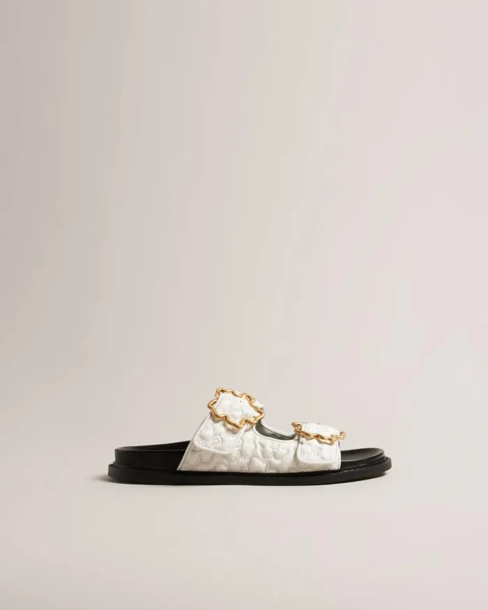 Quilted Magnolia Buckle Sandals White Women Ted Baker Sandals and Sliders