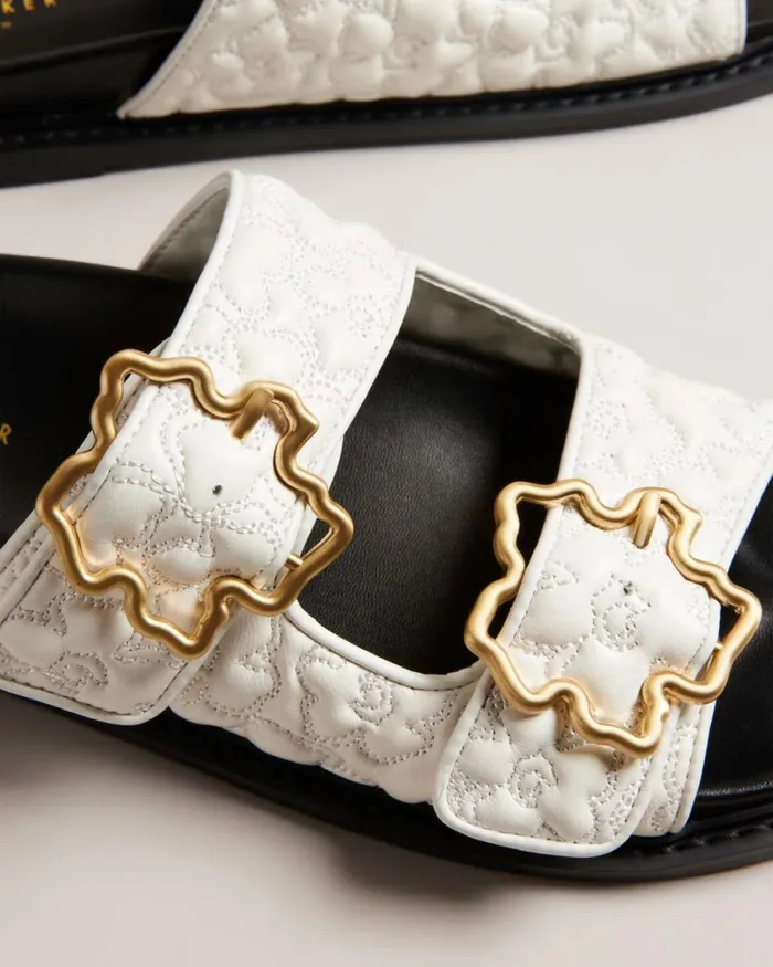 Quilted Magnolia Buckle Sandals White Women Ted Baker Sandals and Sliders