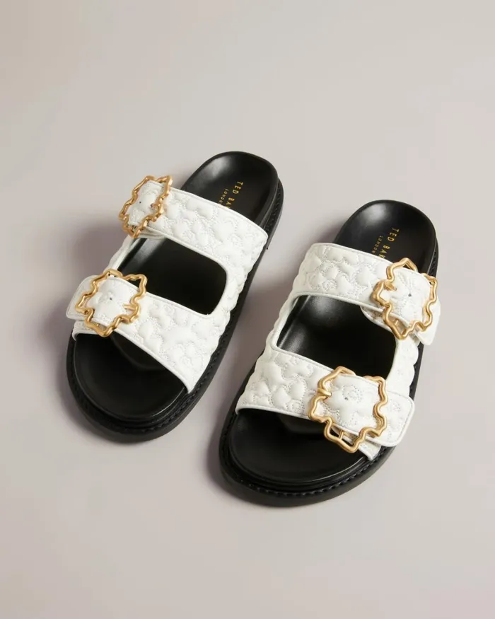 Quilted Magnolia Buckle Sandals White Women Ted Baker Sandals and Sliders