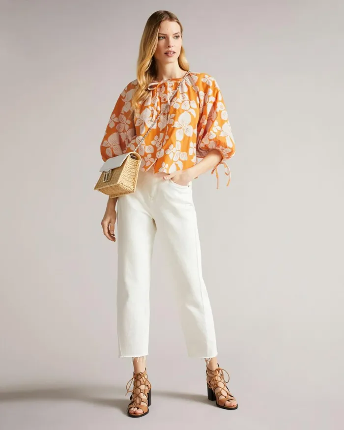 Raglan Puff Sleeve Blouse Dark Orange Women Ted Baker Tops and TShirts Raglan Puff Sleeve Blouse Dark Orange Women Ted Baker Tops and TShirts