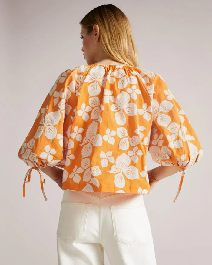 Raglan Puff Sleeve Blouse Dark Orange Women Ted Baker Tops and TShirts Raglan Puff Sleeve Blouse Dark Orange Women Ted Baker Tops and TShirts