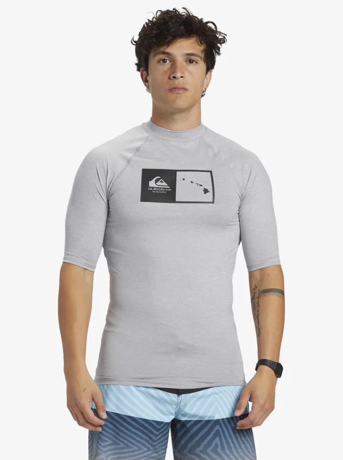Rashguards Men Quiksilver Hawaii Double Down Upf 50 Short Sleeve Surf Tee Sleet Heather Rashguards Men Quiksilver Hawaii Double Down Upf 50 Short Sleeve Surf Tee Sleet Heather
