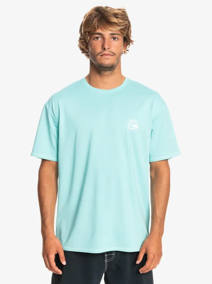 Rashguards Men Quiksilver Heritage Heather Short Sleeve Upf 50 Surf TShirt Angel Blue Heather Rashguards Men Quiksilver Heritage Heather Short Sleeve Upf 50 Surf TShirt Angel Blue Heather
