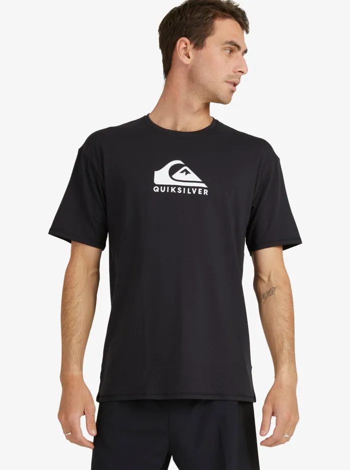 Rashguards Men Quiksilver Solid Streak Short Sleeve Upf 50 Surf TShirt Black