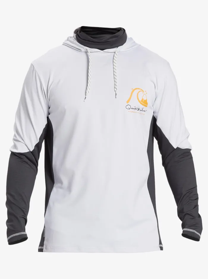 Rashguards Men Quiksilver Waterman Angler Hooded Upf 50 Long Sleeve Surf Tee White