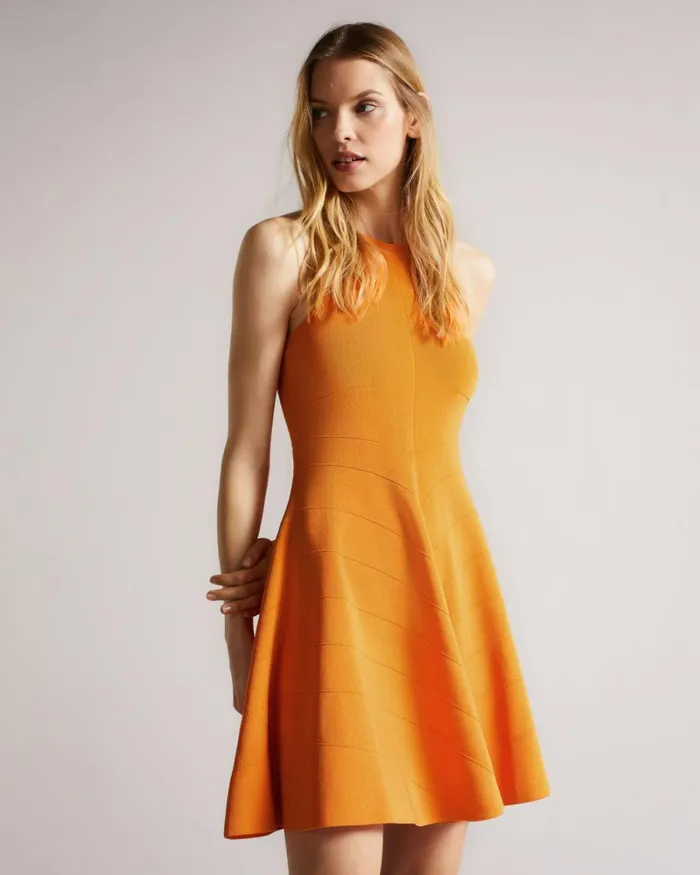Rayon Flippy Knit Dress Dark Orange Women Ted Baker Dresses Rayon Flippy Knit Dress Dark Orange Women Ted Baker Dresses