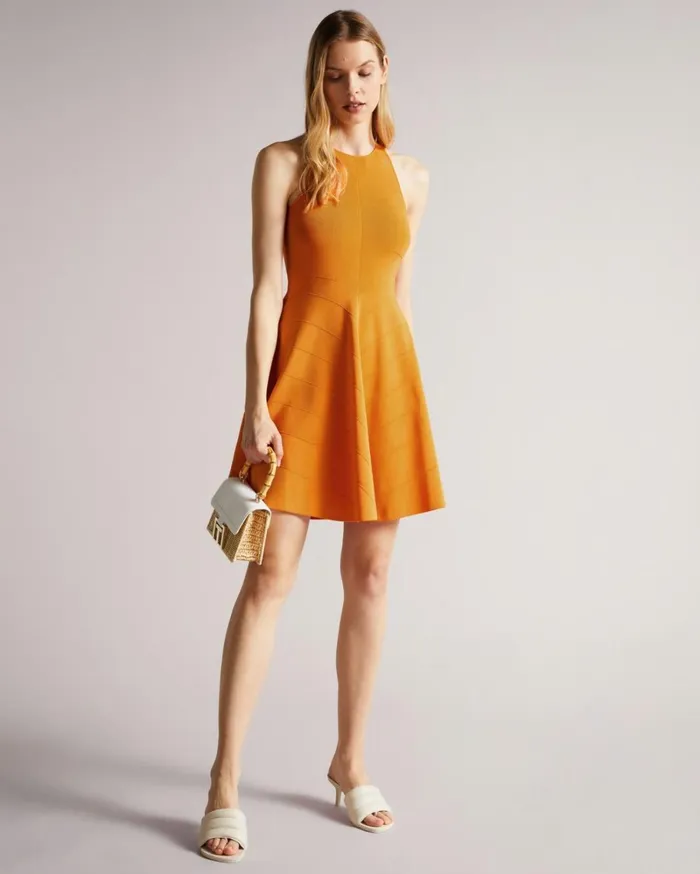 Rayon Flippy Knit Dress Dark Orange Women Ted Baker Dresses Rayon Flippy Knit Dress Dark Orange Women Ted Baker Dresses