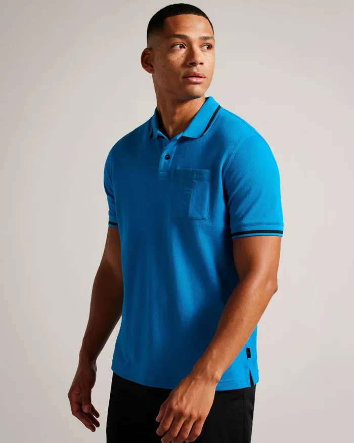 Regular Fit Polo Shirt With T Pocket Blue Men Ted Baker Clothing