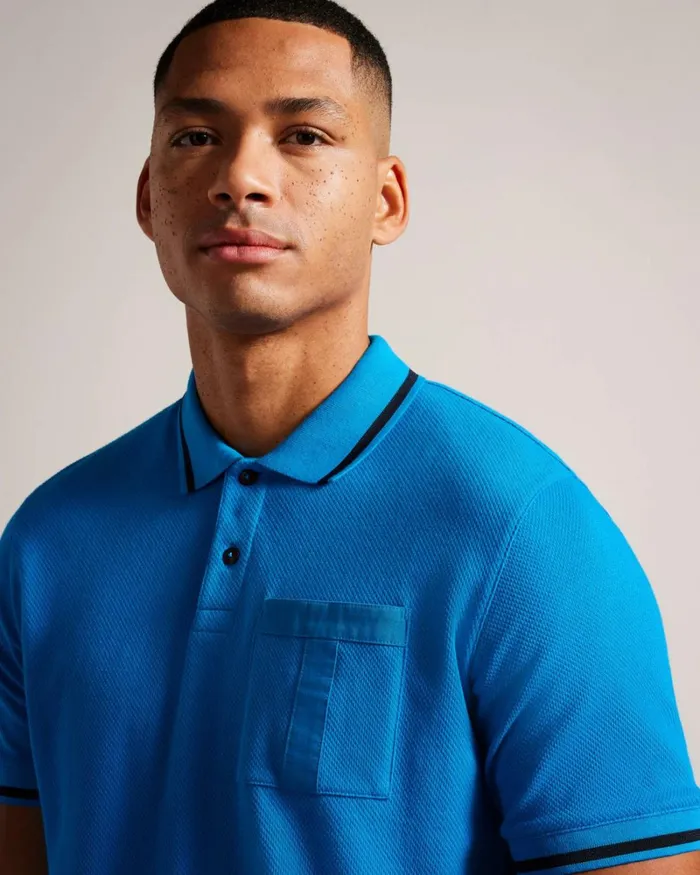 Regular Fit Polo Shirt With T Pocket Blue Men Ted Baker Clothing