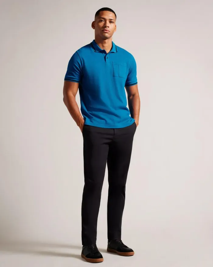 Regular Fit Polo Shirt With T Pocket Blue Men Ted Baker Clothing