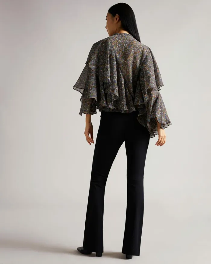 Retro Flood Printed Ruffle Blouse Black Women Ted Baker Tops and TShirts Retro Flood Printed Ruffle Blouse Black Women Ted Baker Tops and TShirts