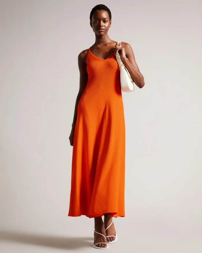 Rib Knit Maxi Dress Bright Orange Women Ted Baker Clothing Rib Knit Maxi Dress Bright Orange Women Ted Baker Clothing