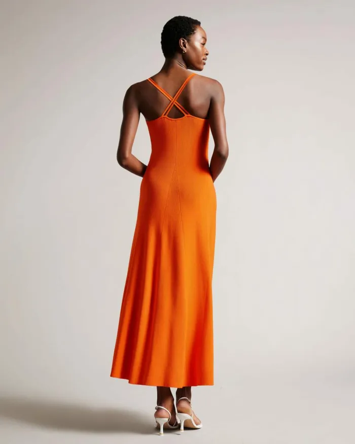 Rib Knit Maxi Dress Bright Orange Women Ted Baker Clothing Rib Knit Maxi Dress Bright Orange Women Ted Baker Clothing