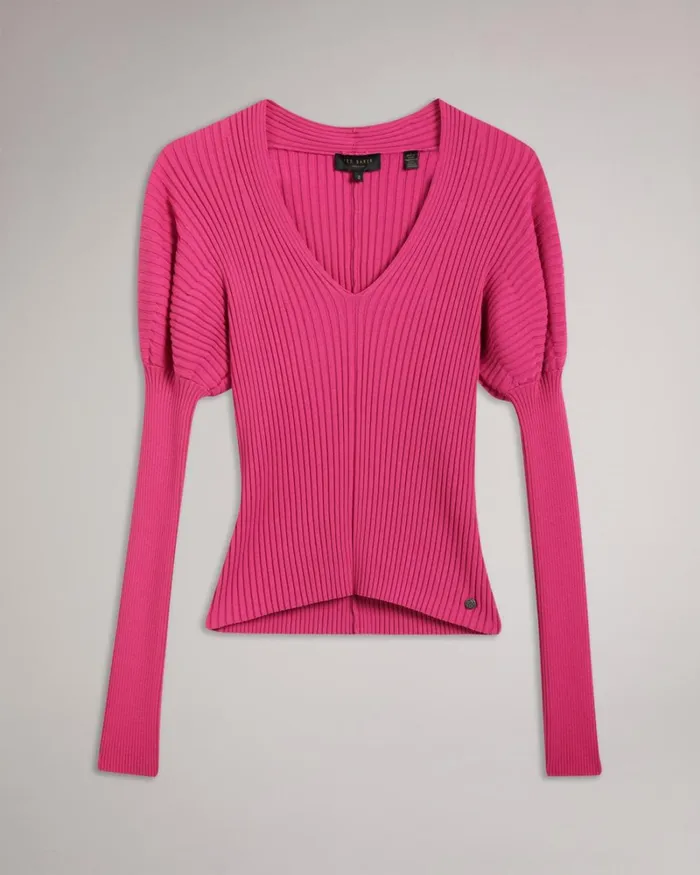 Rib Knit Top With Puff Shoulders DeepPink Women Ted Baker Clothing