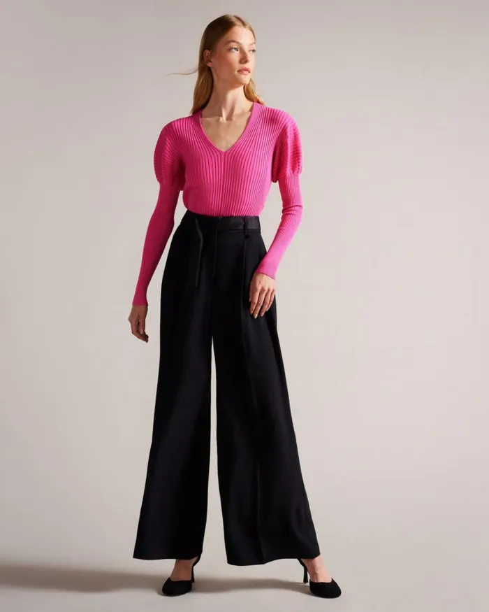 Rib Knit Top With Puff Shoulders DeepPink Women Ted Baker Clothing