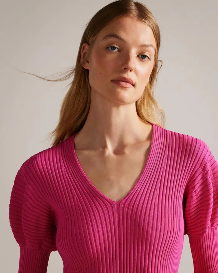 Rib Knit Top With Puff Shoulders DeepPink Women Ted Baker Clothing
