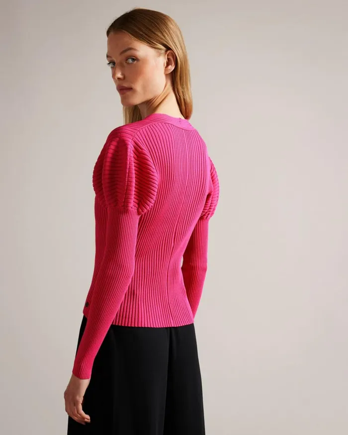 Rib Knit Top With Puff Shoulders DeepPink Women Ted Baker Clothing