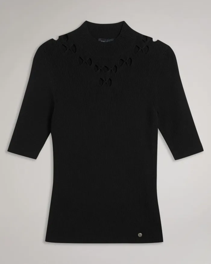 Ribbed Knit Fitted Top Black Women Ted Baker Clothing