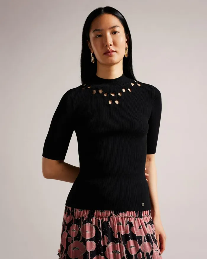 Ribbed Knit Fitted Top Black Women Ted Baker Clothing