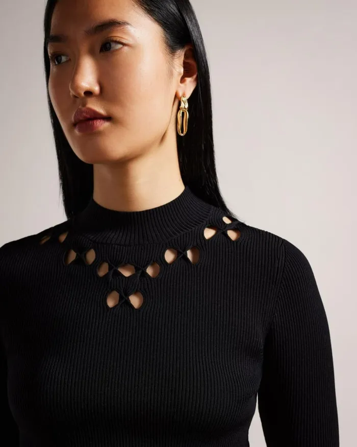 Ribbed Knit Fitted Top Black Women Ted Baker Clothing