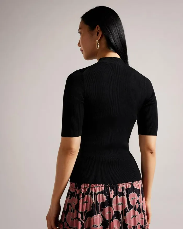 Ribbed Knit Fitted Top Black Women Ted Baker Clothing