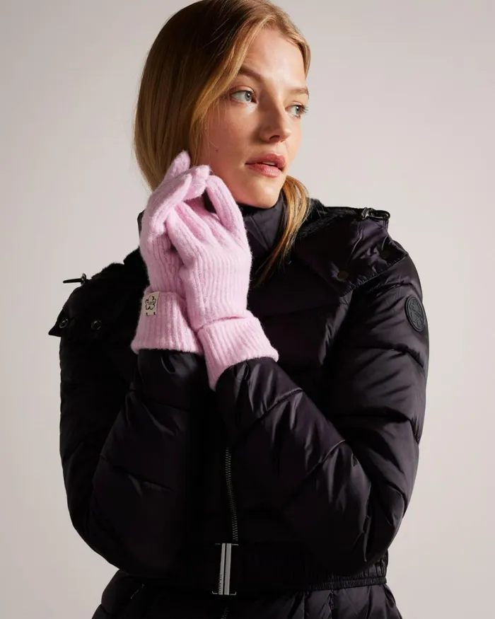 Ribbed Knit Gloves Pale Pink Women Ted Baker Gloves