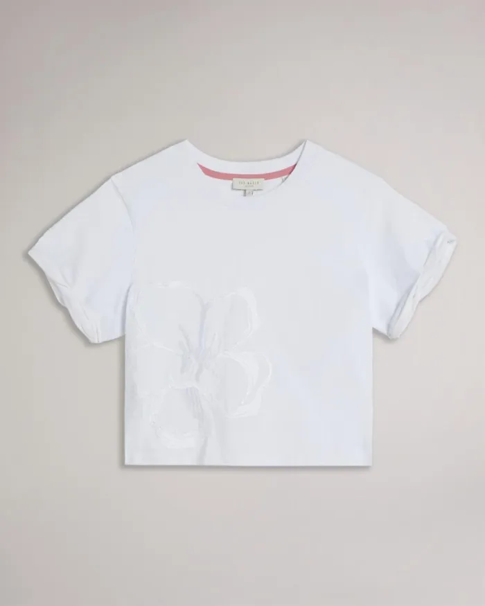Roll Sleeve Tee With Satin Stitch Magnolia White Women Ted Baker Clothing