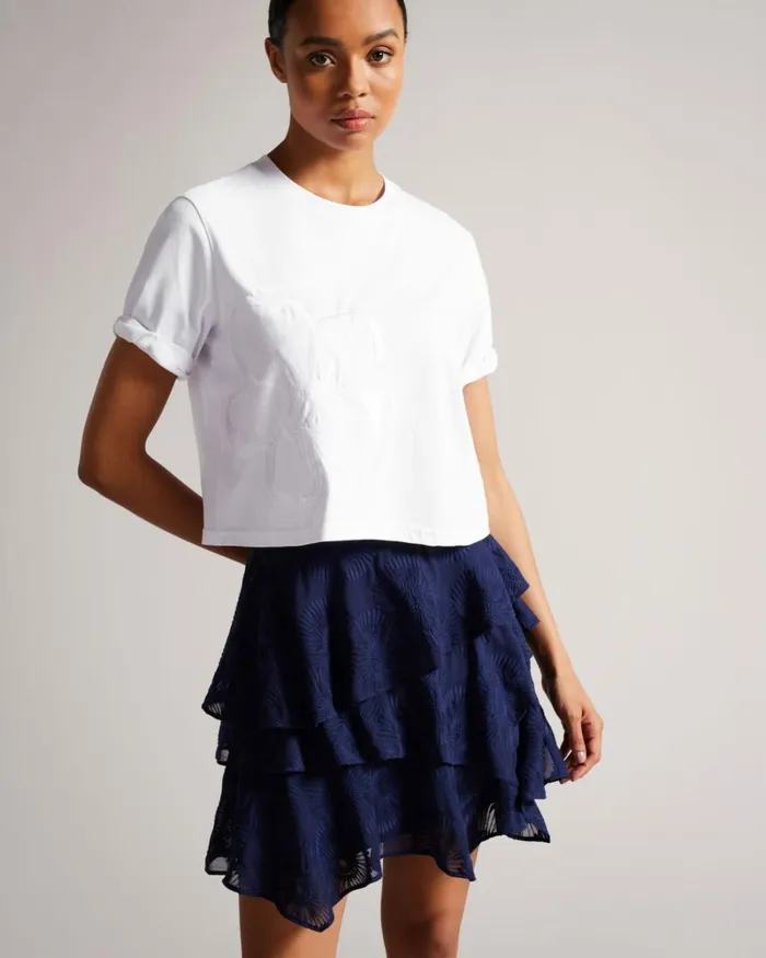 Roll Sleeve Tee With Satin Stitch Magnolia White Women Ted Baker Clothing