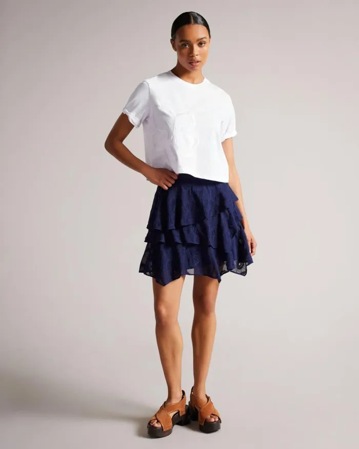 Roll Sleeve Tee With Satin Stitch Magnolia White Women Ted Baker Clothing