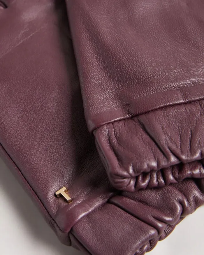 Ruched Cuff Leather Gloves Deep Purple Women Ted Baker Gloves